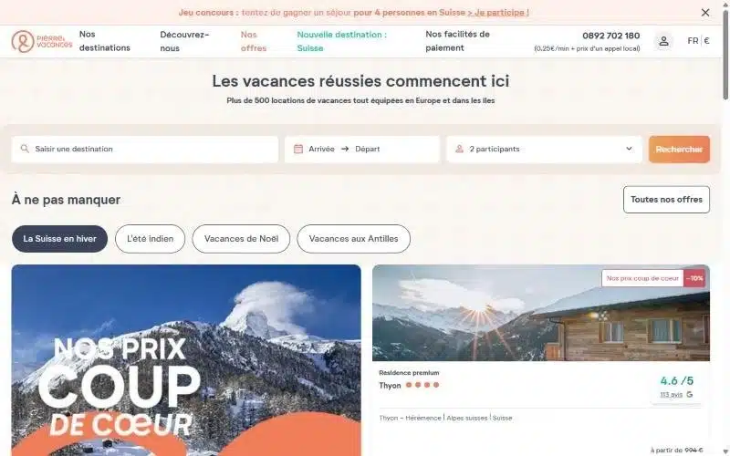 Page d'accueil du site Pierre & Vacances