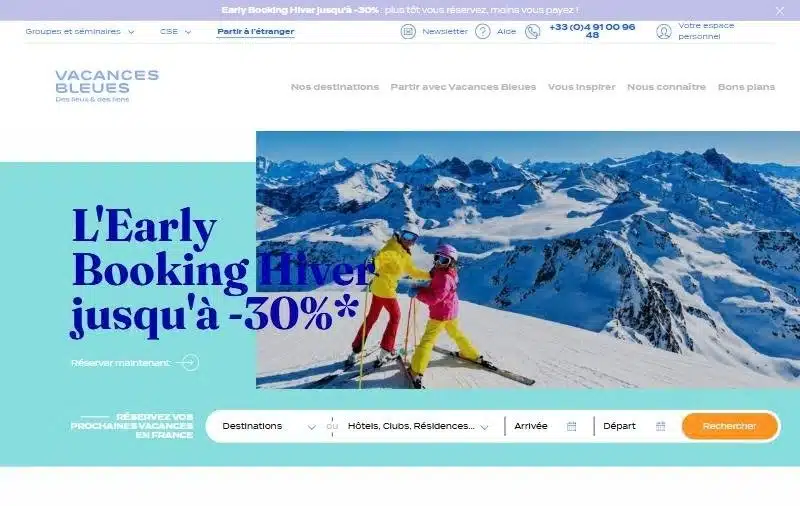 Page d'accueil du site Vacances Bleues