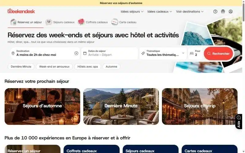 Page d'accueil du site Weekendesk